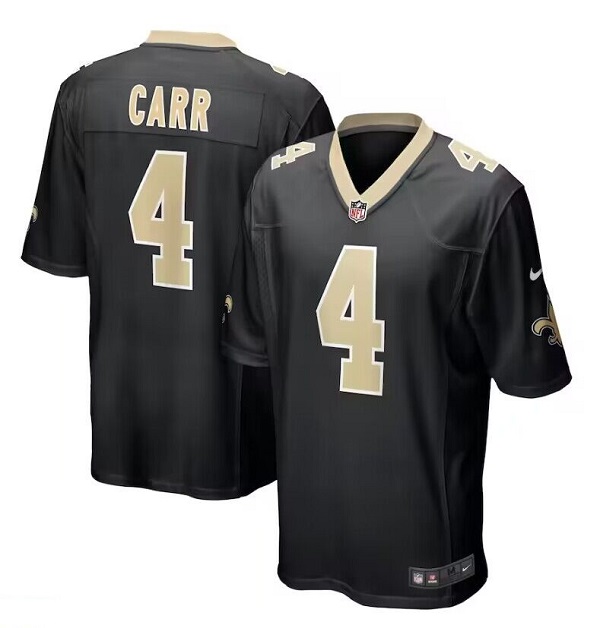 Men's New Orleans Saints #4 Derek Carr Black Stitched Game Jersey - Click Image to Close